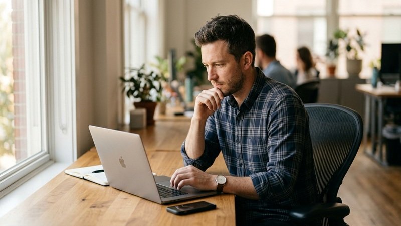 Tech researcher reading the latest updates from World Techie News FeedWorldTech on a laptop